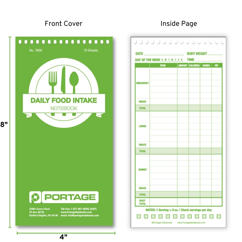 Portage Food Diet Journal - Notebook for Daily Food Intake with Template to Track Calories, a Diet Diary, Meal Tracker â€“ 4 x 8 Inches, 70 Sheets, 140 Pages, (Pack of 3) - Image 4